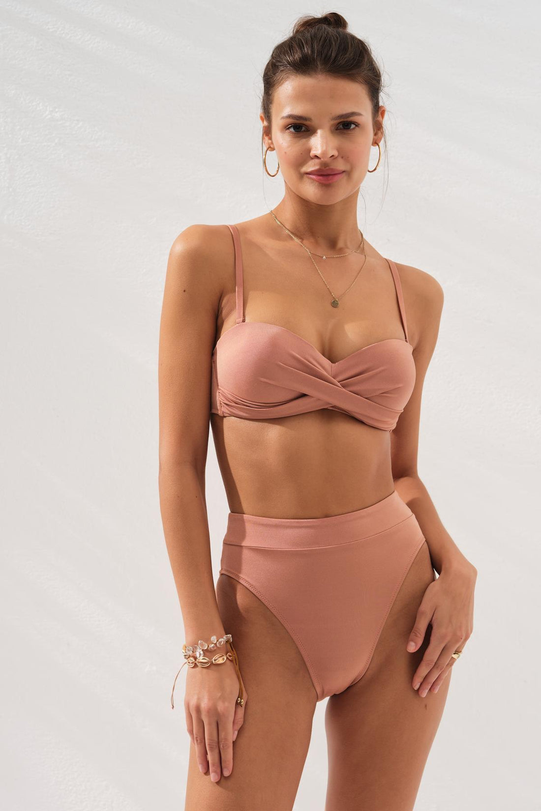 Bonie Dolgulu Straplez Yüksek Bel Bikini BRONZ