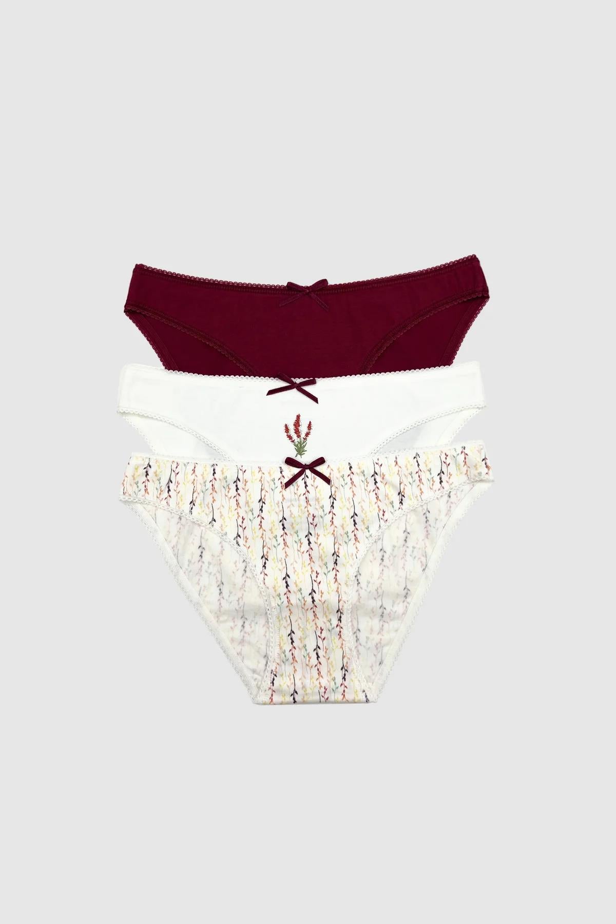 Pierre Cardin 2700 Cute Flower 3'Lü Ekonomik Paket Pamuklu Basic Brief Külot