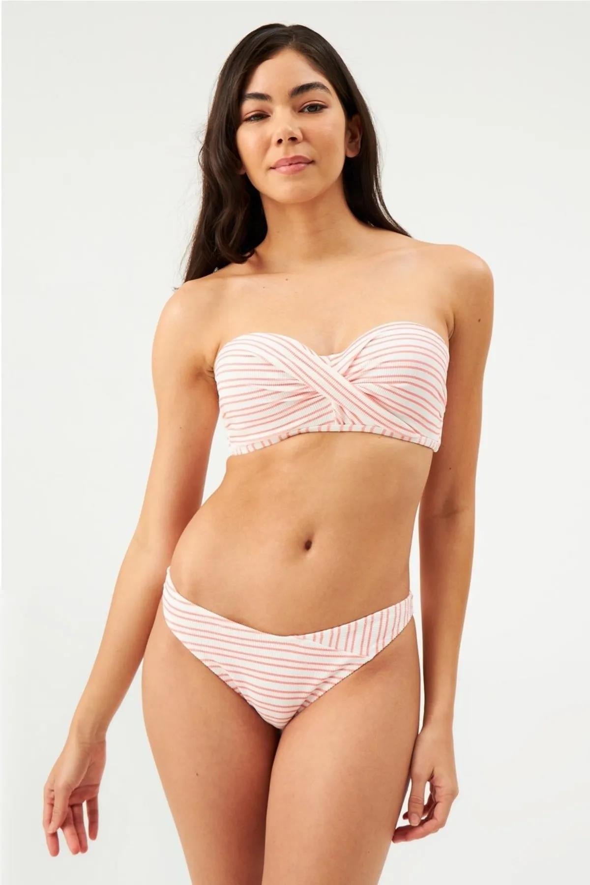 Eros 2 CM Çizgili Tek Alt Bikini 1514 MERCAN