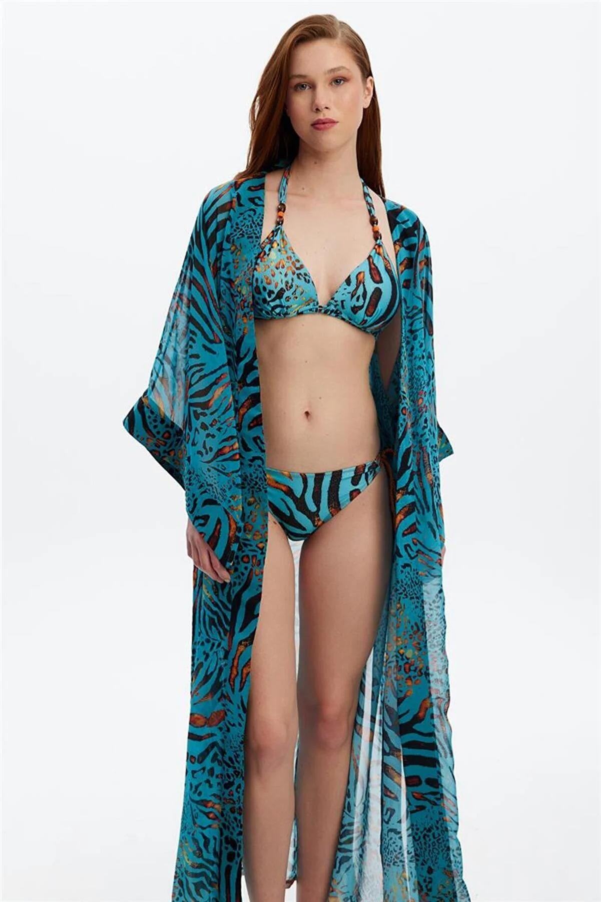 Louren 5613 Desenli Uzun Kimono Pareo