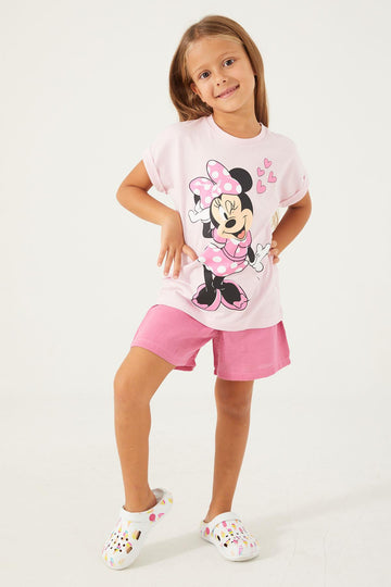 Minnie Mouse Kız Çocuk Şortlu Takım Pembe