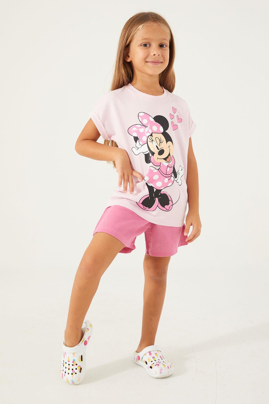 Minnie Mouse Kız Çocuk Şortlu Takım Pembe