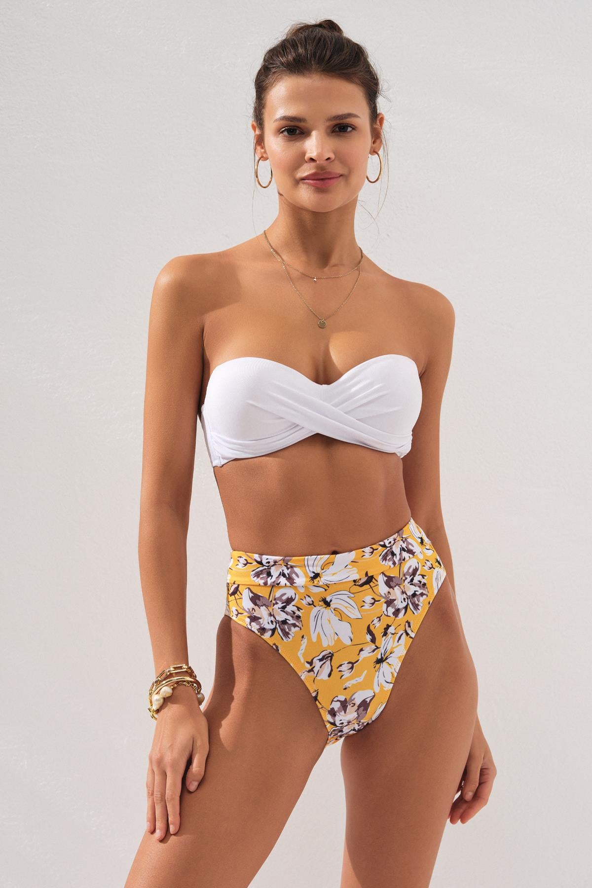 Pierre Cardin 231225-D Blom Bonie Dolgulu Straplez Yüksek Bel Bikini Takım