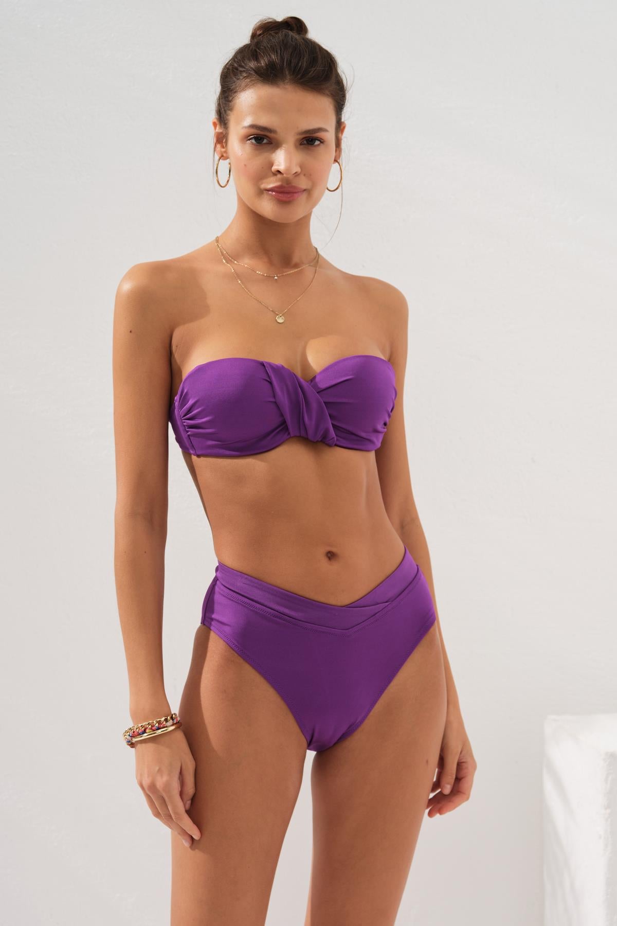 Pierre Cardin 231231 Mor Clarke Balenli Kaplı Straplez Bikini Takım