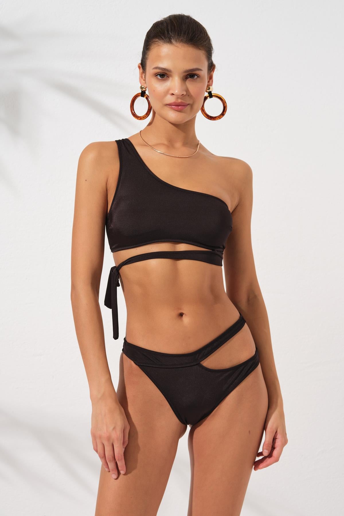 Pierre Cardin 231227 Siyah İconic Tek Omuz Bağlamalı Bikini Takım