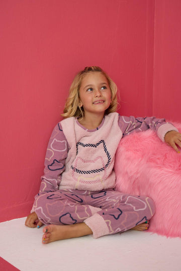 Pijamood 4160 Lila  Polar Uzun Kollu Kız Çocuk Pijama Takımı