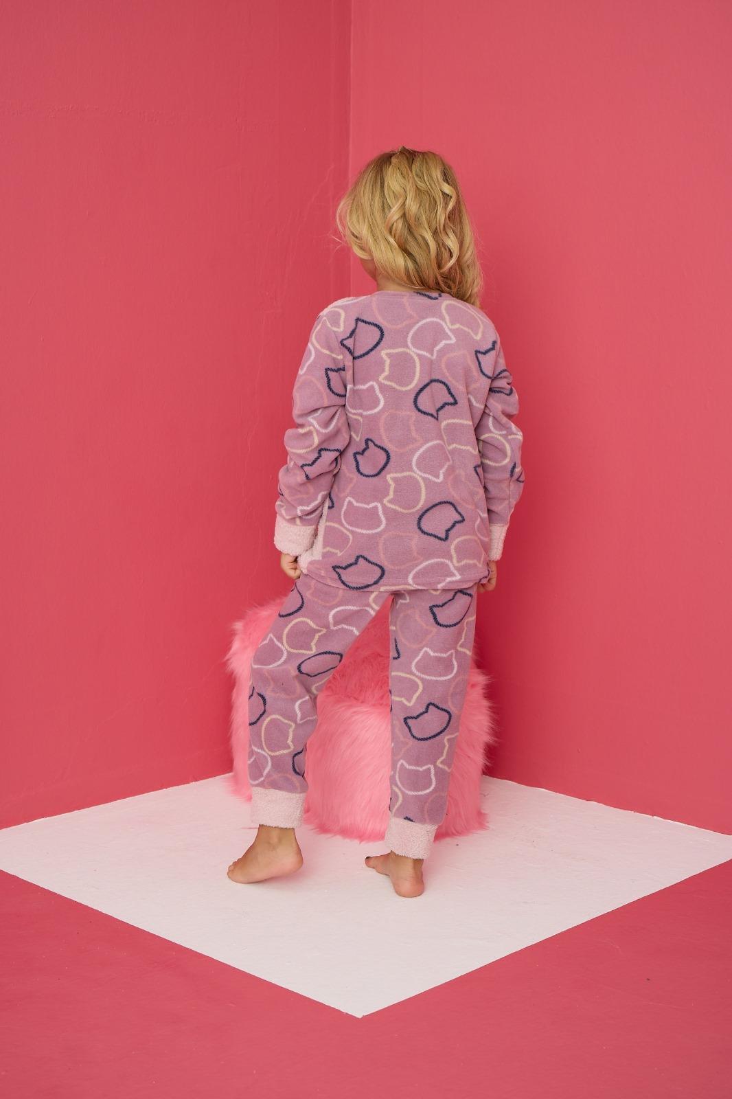 Pijamood 4160 Lila  Polar Uzun Kollu Kız Çocuk Pijama Takımı